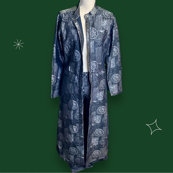 FUBU Jackets & Blazers - Fubu Jeans Vintage Y2K Denim Blue Astrology Patterned Long Coat and Pants Set M